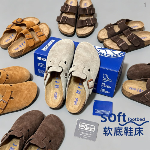 2026新款博肯鞋女男同款厚底包头半拖真皮软木底休闲一脚蹬夏孛肯