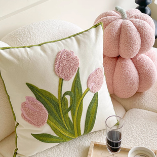 北欧ins风少女心粉色南瓜样板间客厅沙发抱枕靠垫可爱蝴蝶结腰枕