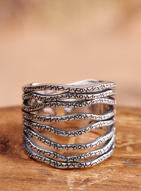 人品银品源头厂货新款S925银手饰女式缕空开口精工戒指时尚简约