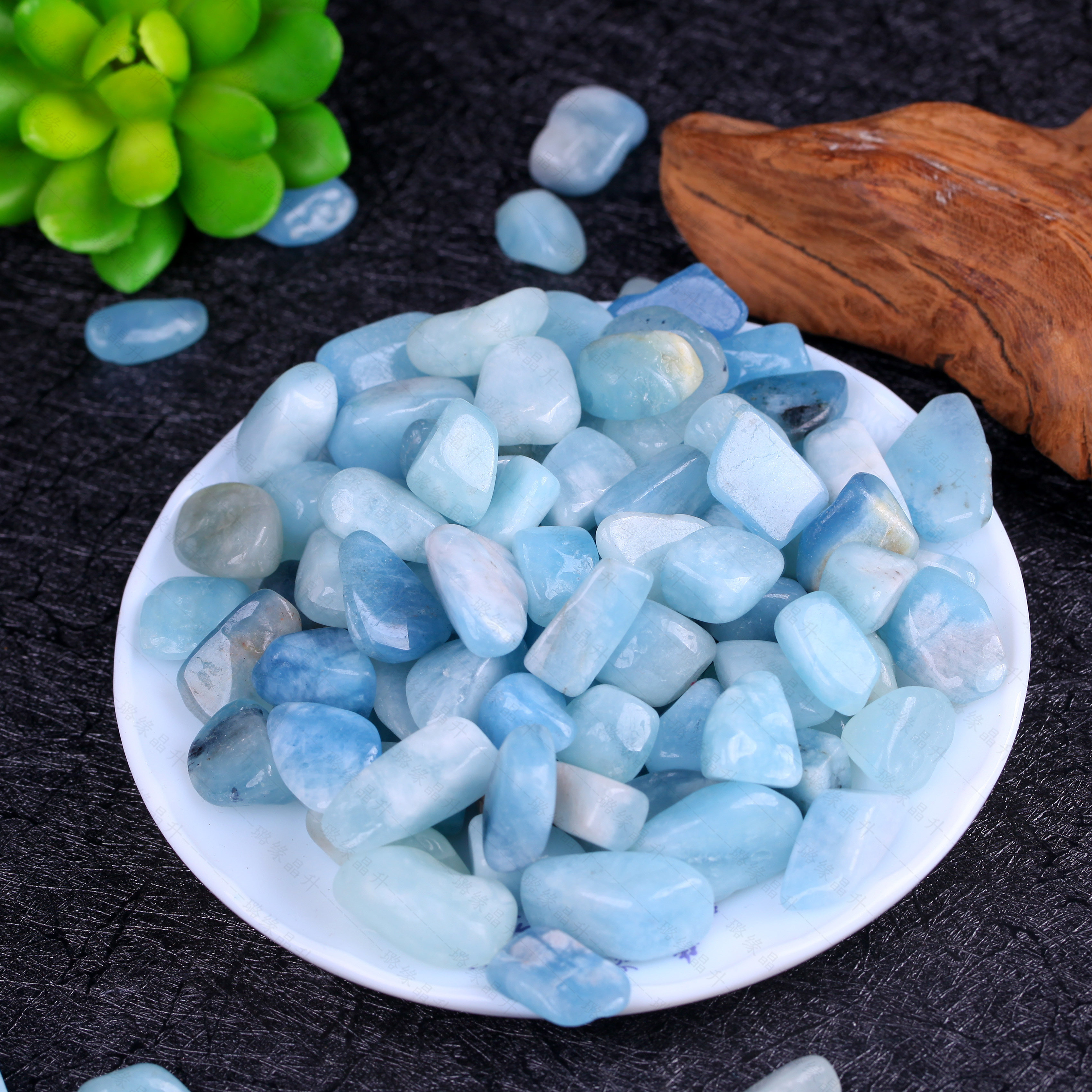 天然海蓝宝碎石原石颗粒水晶消磁石鱼缸花盆造景装潢材料小石子风