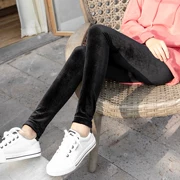 Quần legging mùa thu và mùa đông nhung vàng skinny skinny cao eo dài quần nữ mỏng phần mặc quần thun đen chân - Khởi động cắt