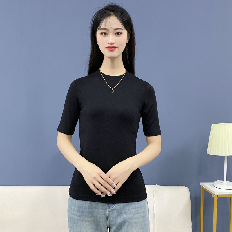 早秋新款女士打底衫五分袖时尚洋气半高领百搭修身显瘦T恤Y118