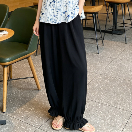 夏季新款棉绸裤子女薄款花苞灯笼裤带口带大码显瘦垂感宽松休闲裤