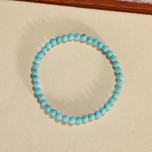 天然原矿绿松石手链4.5mm 湖北十堰高瓷蓝铁线绿松圆珠手串WU32A
