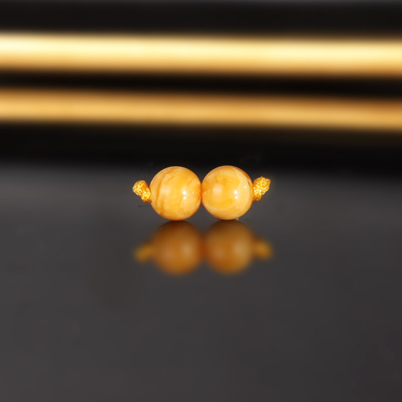 天然俄料老蜡散珠6mm一对 2111号 鸡油黄满密满蜡老蜜蜡配珠隔珠