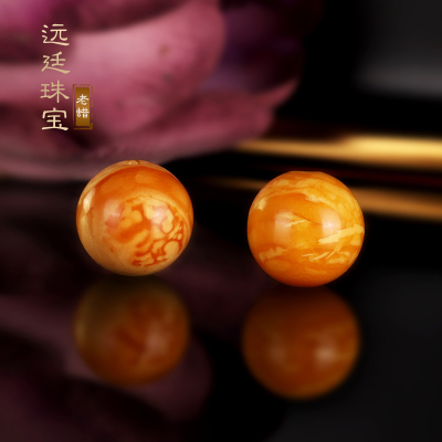天然俄料老蜜蜡散珠 收藏回流虎皮纹古董蜡妖花纹单珠圆珠配珠