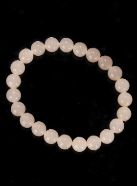 收藏级和田玉藕粉手串8mm 95号 高冰冰底天然羊脂玉手链单圈珠串