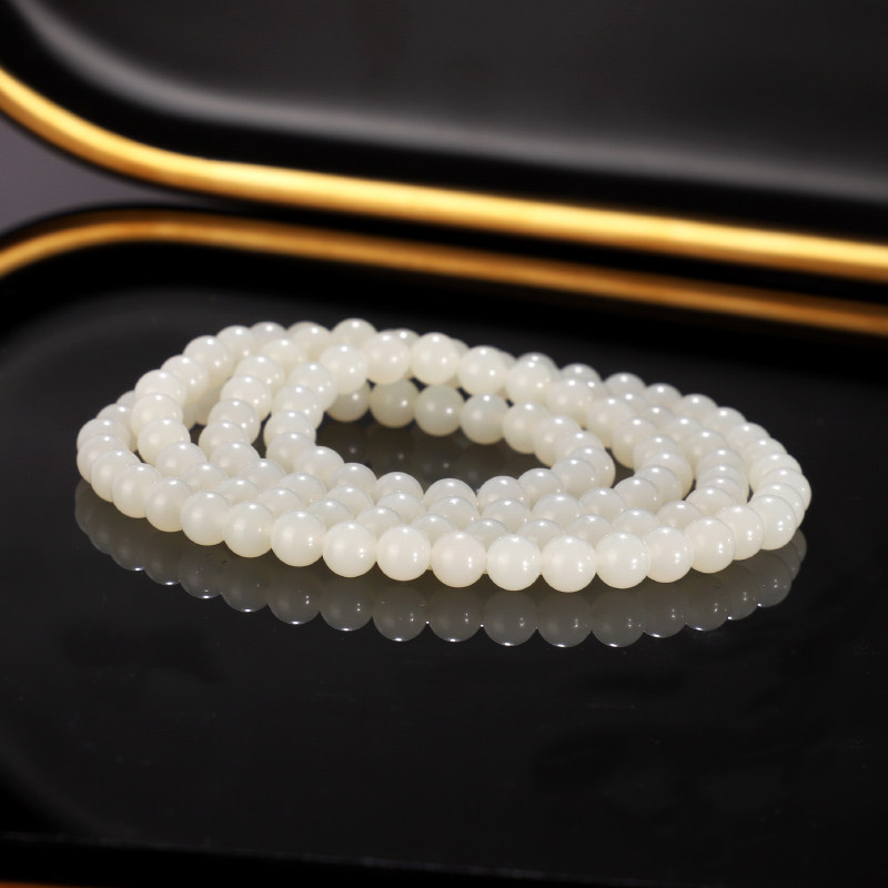 天然新疆且末和田玉手串6mm4圈 48号 猪油膏 羊脂白玉手链珠串,珠宝/钻石/翡翠,手饰,淘宝优惠券,粉丝福利购,淘宝优惠卷