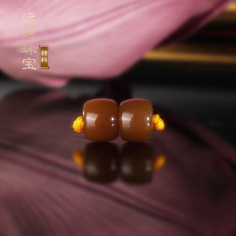 新疆且末糖和田玉直切散珠7x5.5mm 羊脂玉深糖红糖配珠隔珠老型珠