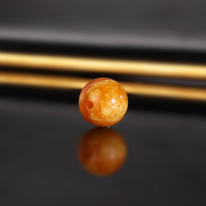 天然老蜜蜡单珠LLY38 直径14.5mm 收藏俄料古董老蜡散珠满蜜满蜡