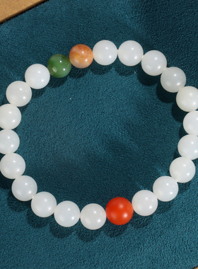 天然和田玉白玉手链8mm单圈柔光 羊脂白玉设计款圆珠手串女QC01号