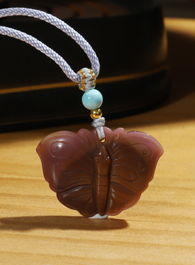 天然原矿源盐玛瑙吊坠蝴蝶