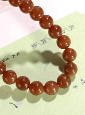 天然和田玉新疆且末糖手串8mm圆珠素圈糖料手链男女款WZ41号深糖