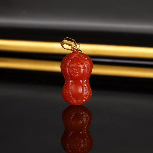天然保山南红花生吊坠 7号 18X11X9.4mm 18k金扣头 锁骨坠挂坠