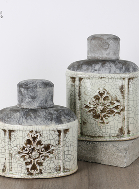 裸生活仿古陶瓷带盖摆件 复古冰裂陶罐花瓶 民宿客厅玄关收藏装饰