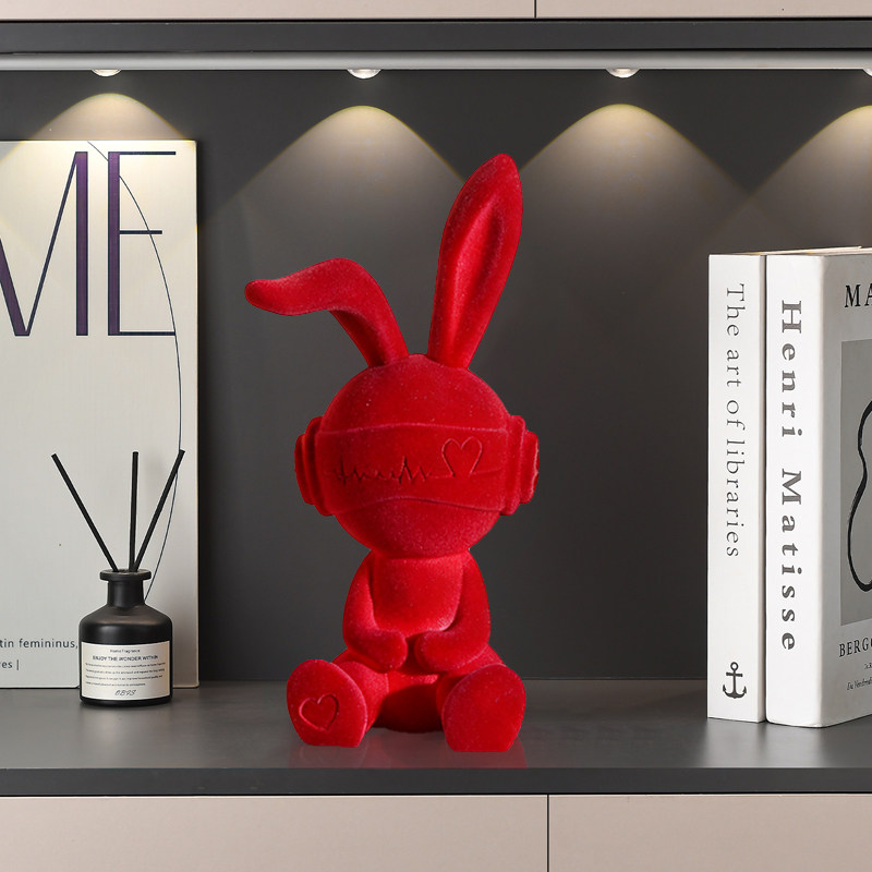 轻奢高级感软装植绒俏皮兔子摆件玄关客厅电视酒柜办公室家居饰品