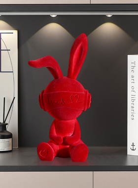 轻奢高级感软装植绒俏皮兔子摆件