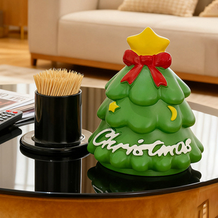 圣诞节礼物圣诞树牙签盒桌面小摆件客厅棉签收纳筒罐高级感装饰品