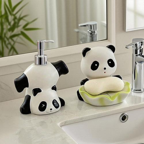 创意熊猫肥皂盒卫生间皂液瓶装饰