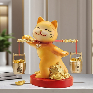 新中式一桶金招财猫摆件乔迁开业礼物客厅电视柜门店收银台装饰品