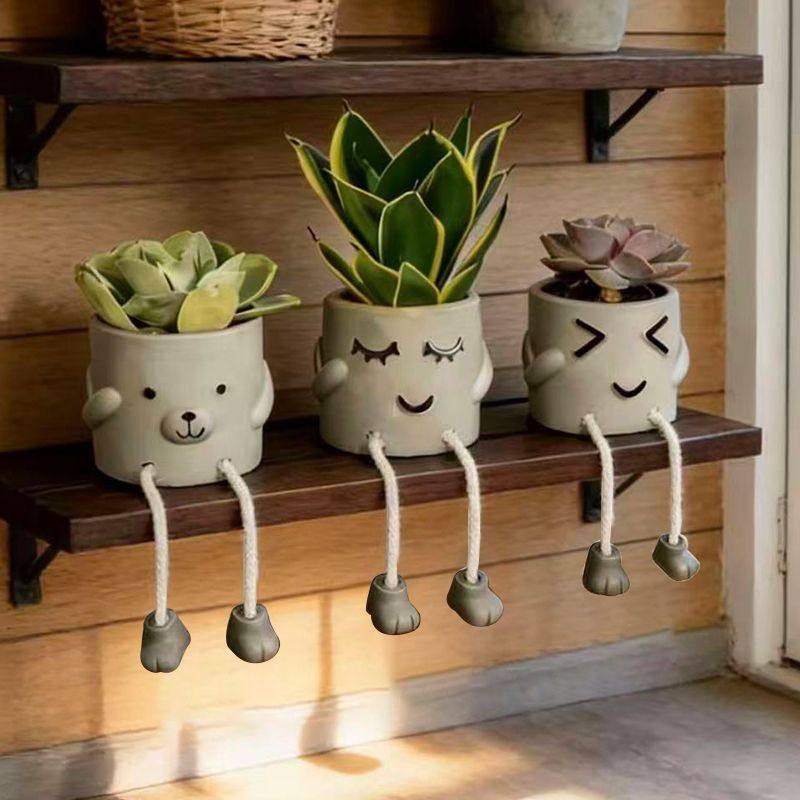 可爱吊脚娃娃花盆摆件多肉植物透气花盆户外庭院花器桌面装饰摆件,家居饰品,花盆,淘宝优惠券,粉丝福利购,淘宝优惠卷