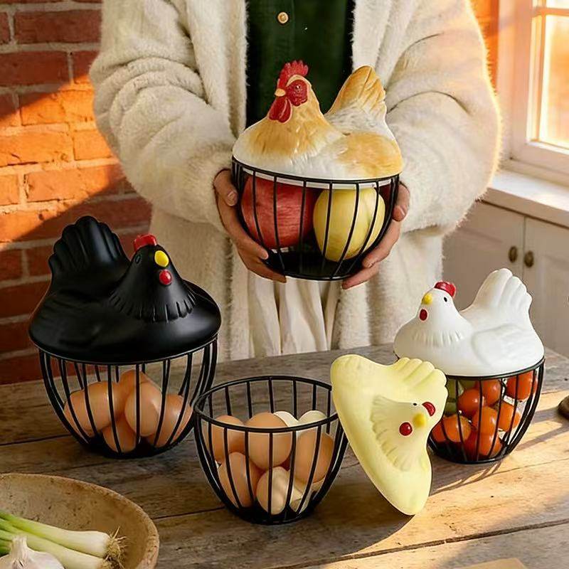 创意母鸡铁编篮子鸡蛋收纳摆件厨房用具桌面装饰水果食物整理筐,收纳整理,鸡蛋筐,淘宝优惠券,粉丝福利购,淘宝优惠卷