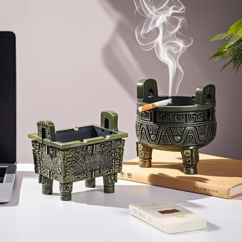 创意复古青铜器烟灰缸防飞灰摆件