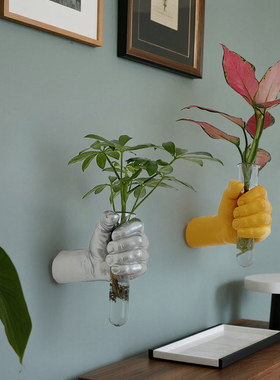 创意金色手握玻璃花瓶壁挂装饰品