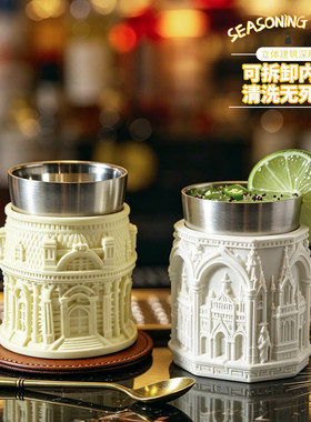 哥特建筑浮雕啤酒杯不锈钢内胆