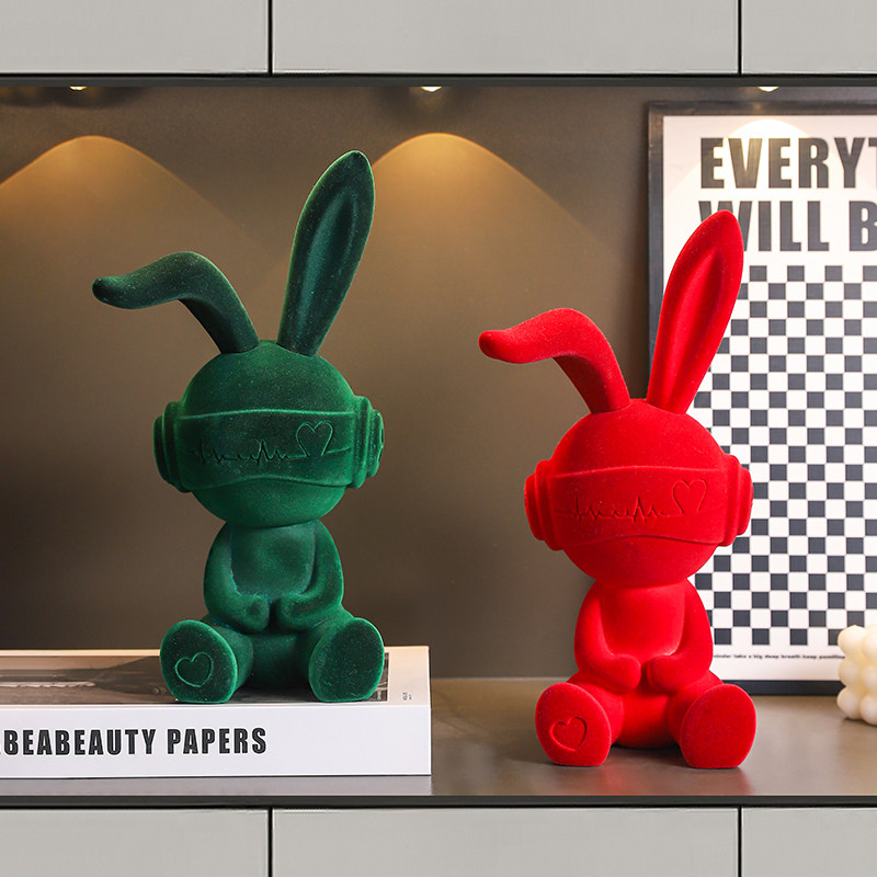 可爱高级感植绒俏皮兔子摆件客厅玄关电视酒柜办公室桌面软装饰品