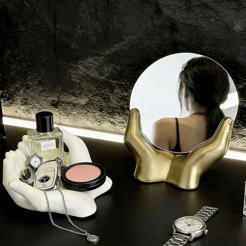 创意手捧造型圆形台式梳妆镜