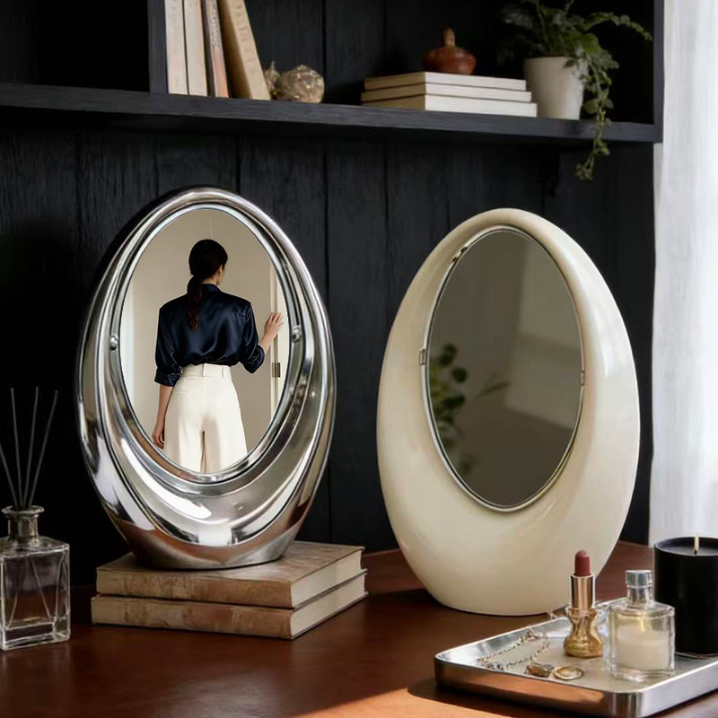 轻奢电镀银翻转双面化妆镜子桌面台式家用办公室美容院宿舍梳妆镜
