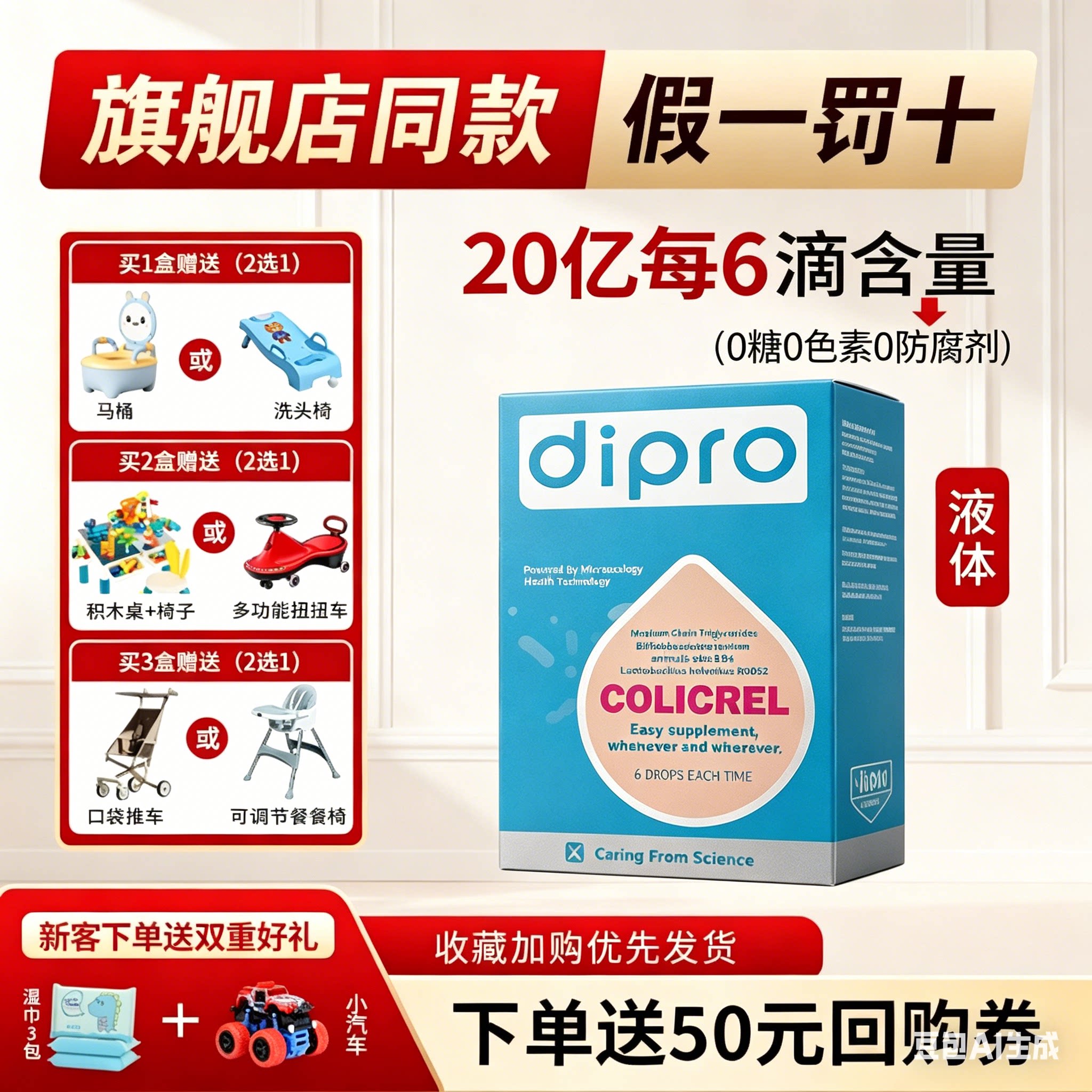 2件打95折】dipro迪辅乐安佑比宝益生菌滴剂儿童宝宝肠胃双歧