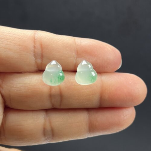 天然玉石耳环精品 高冰飘翠绿非洲翠玉葫芦耳钉 耳饰石英质玉