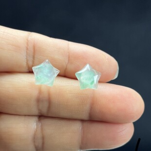 天然玉石精品珠宝高冰飘翠绿色非洲翠玉星星耳钉耳环洋气百搭