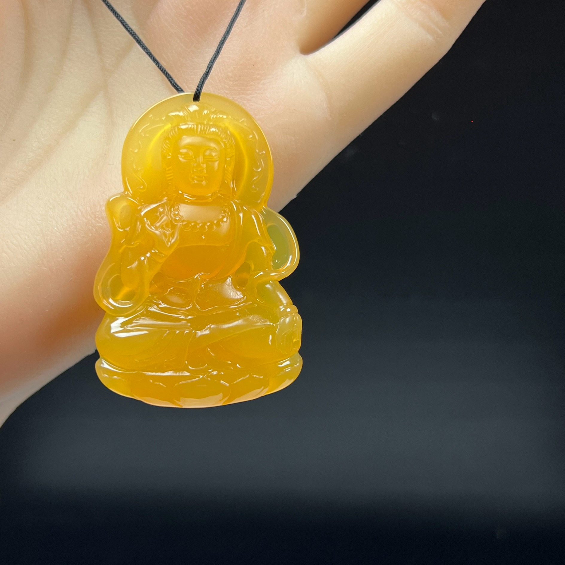 纯天然玉石缅料黄龙玉精品珠宝冰黄观音吊坠玉佩玉坠送礼证书