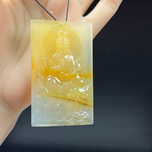 天然玉石精品珠宝云南黄龙玉文殊菩萨吊坠观音毛衣链玉坠带证书