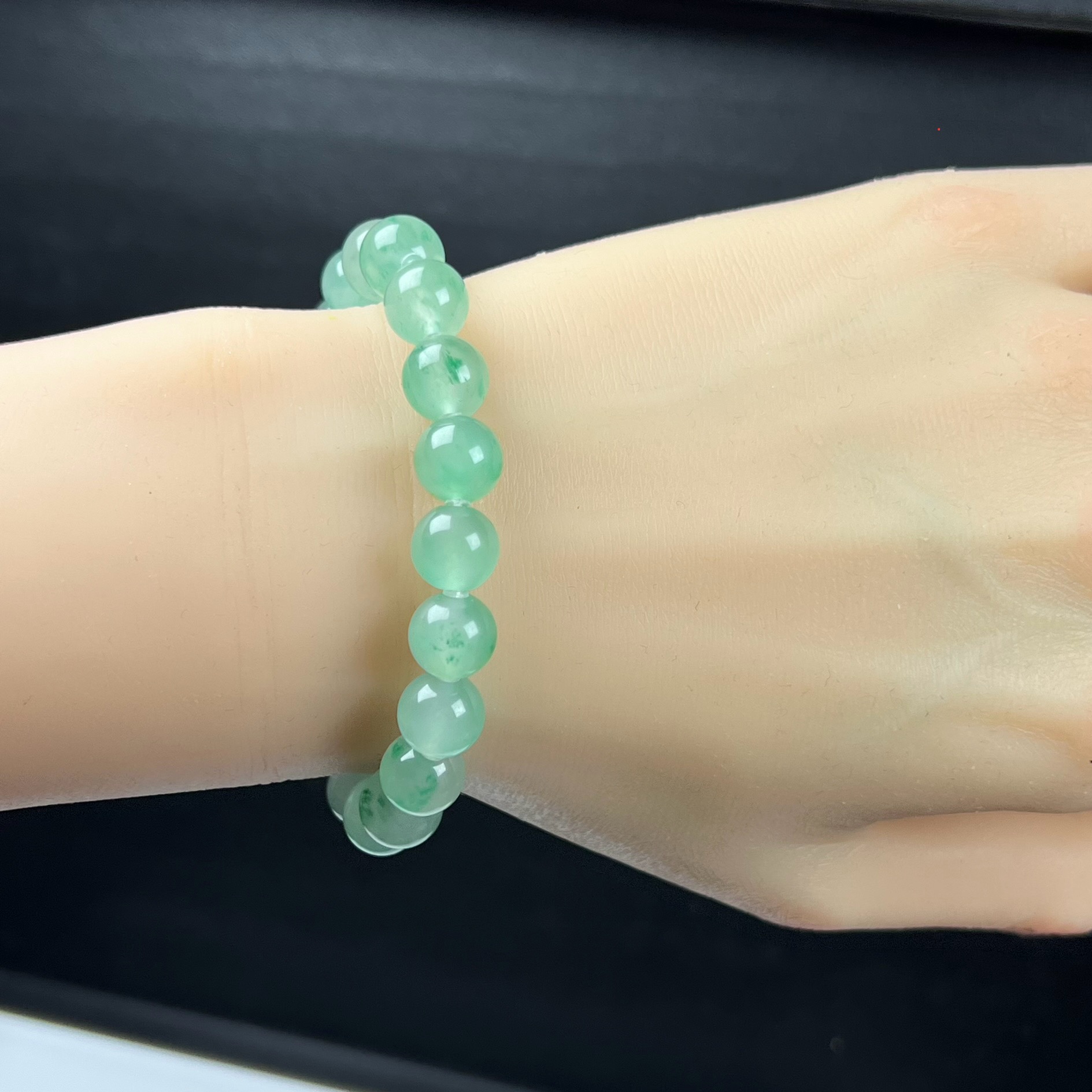 天然玉石精品珠宝高冰飘翠绿色非洲翠玉佛珠9mm手串手链手饰正宗