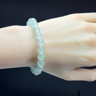 天然玉石精品珠宝白冰飘翠绿色非洲翠玉佛珠9mm玉石手串手链送礼