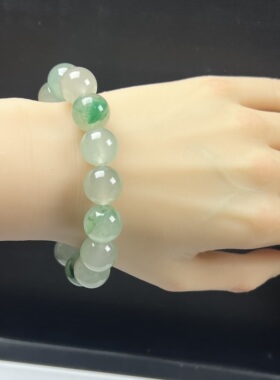 天然玉石精品高冰飘翠绿色非洲翠玉佛珠14mm玉石手串手链正品送礼