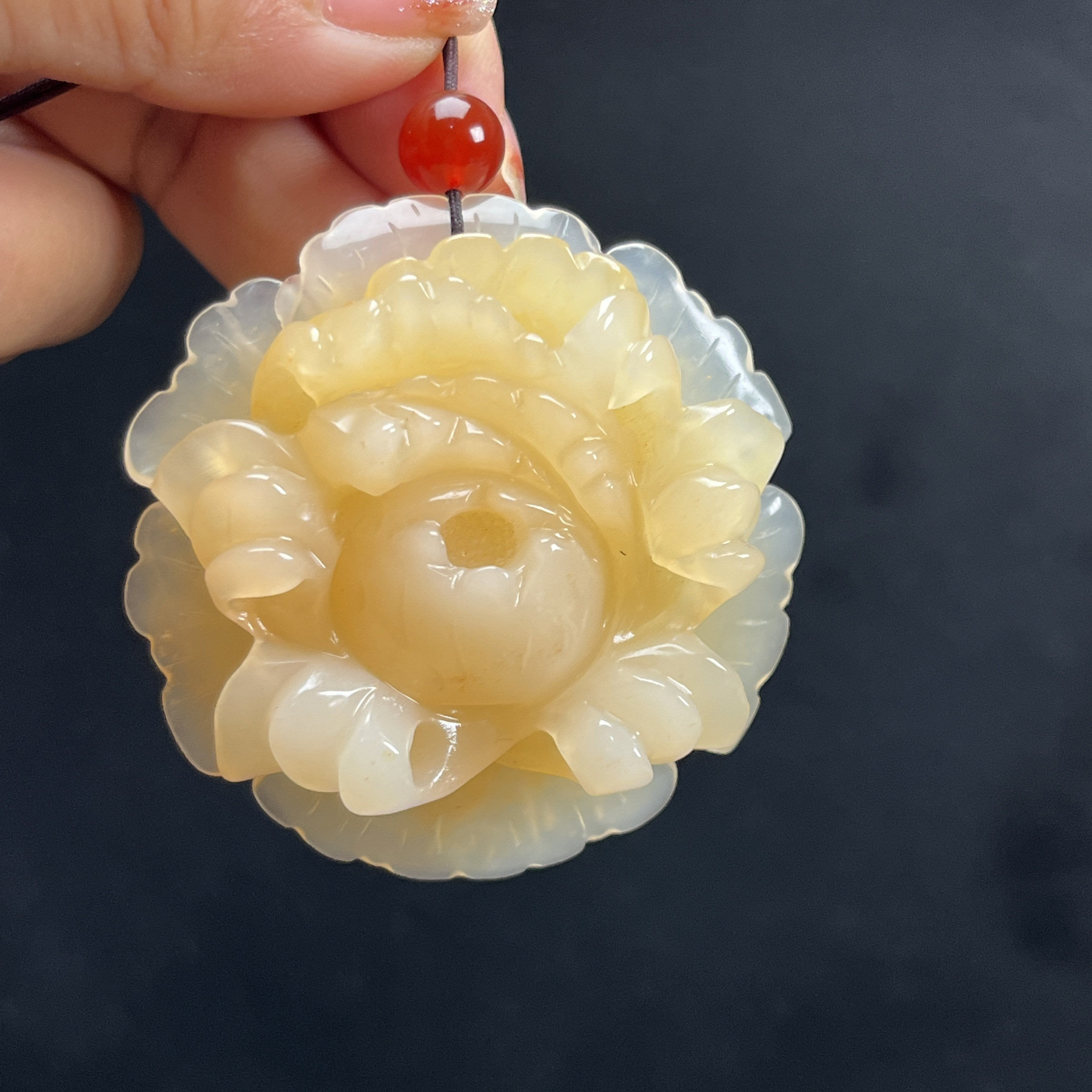 瑞皇翠 天然玉石云南黄龙玉精品珠宝花开富贵吊坠毛衣链玉佩证书