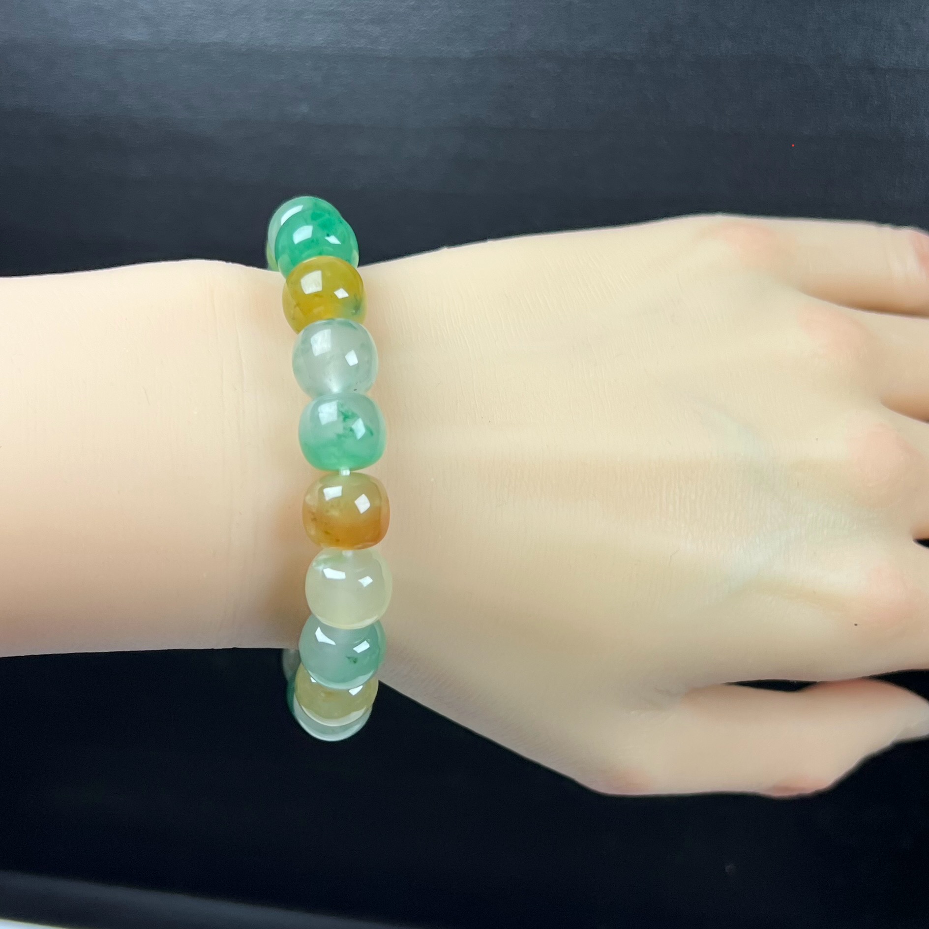 天然玉石精品珠宝高冰飘翠绿色非洲翠玉老型珠11mm手串多宝手链