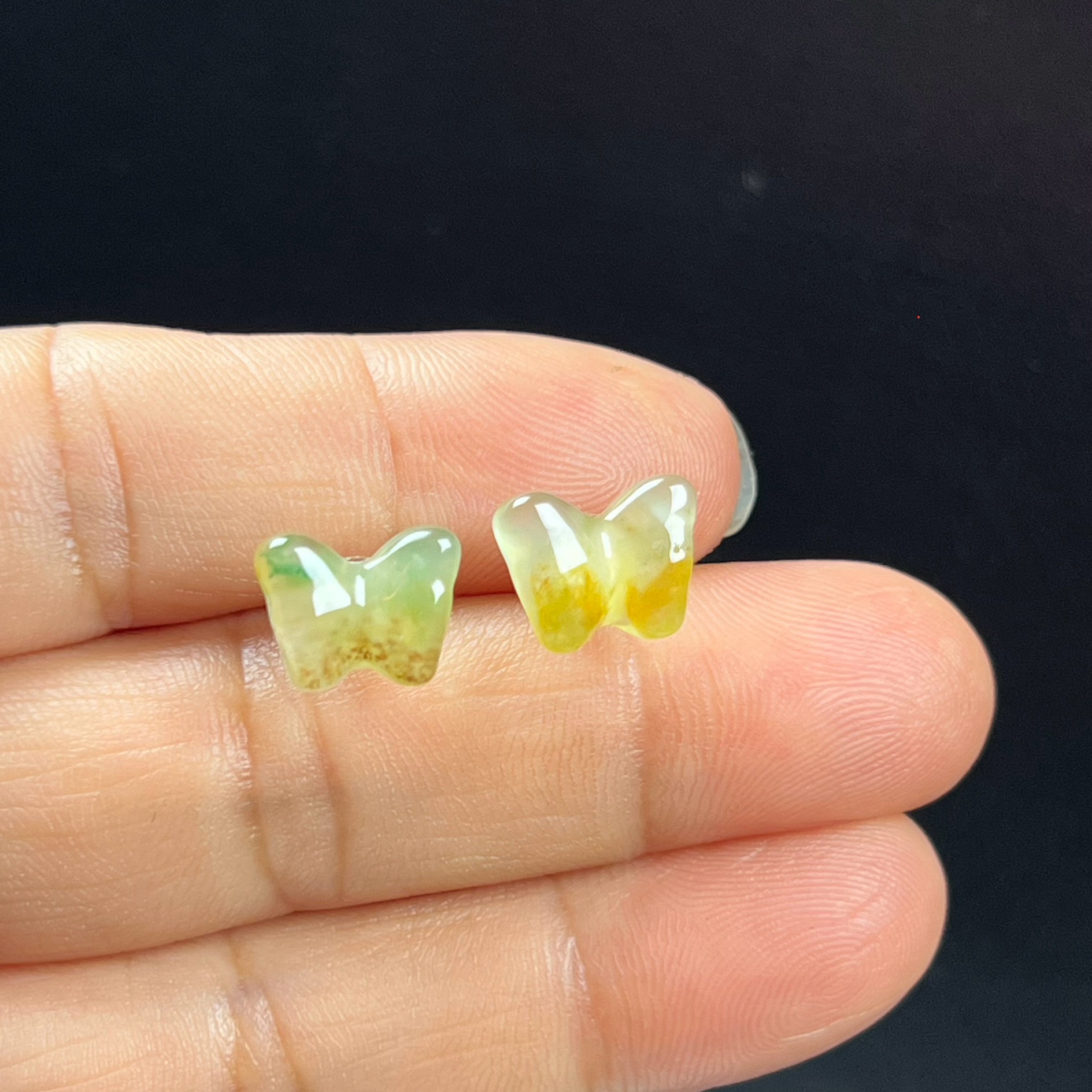 天然玉石精品珠宝高冰飘黄加绿非洲翠玉蝴蝶耳钉耳环耳坠子耳饰