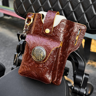 真皮男士骑行腰包双层手机收纳包手工头层牛皮摩旅穿皮带运动挂包