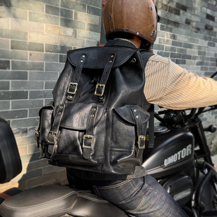 FANGO真皮通勤骑行双肩包头层牛皮机能旅行背包大容量电脑书包潮