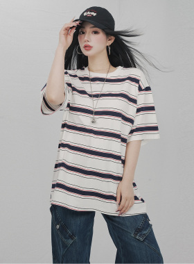 STYLE YINZ 美式复古条纹短袖T恤女2026春夏新款宽松百搭休闲上衣