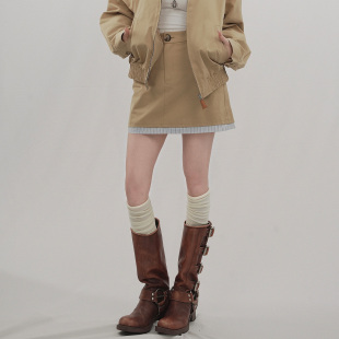 jennie复古拼接半裙女2026春夏卡其A字短裙 韩系like STYLE YINZ