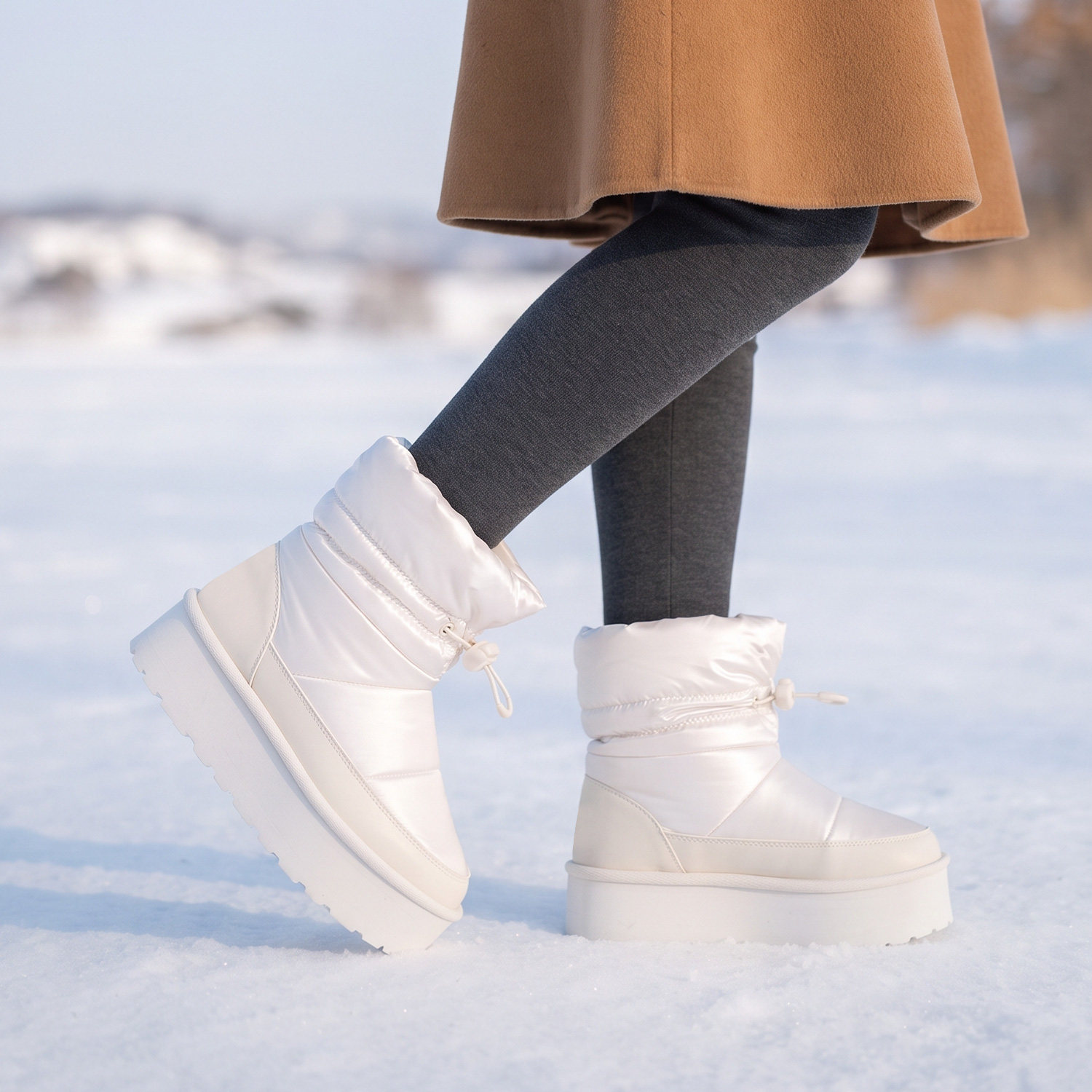 冬季女加绒防水防滑厚底雪地靴