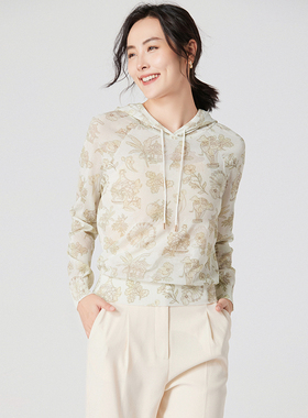 《大观园》成衣印花 清爽温柔连帽套头针织衫卫衣 天然高端 20370