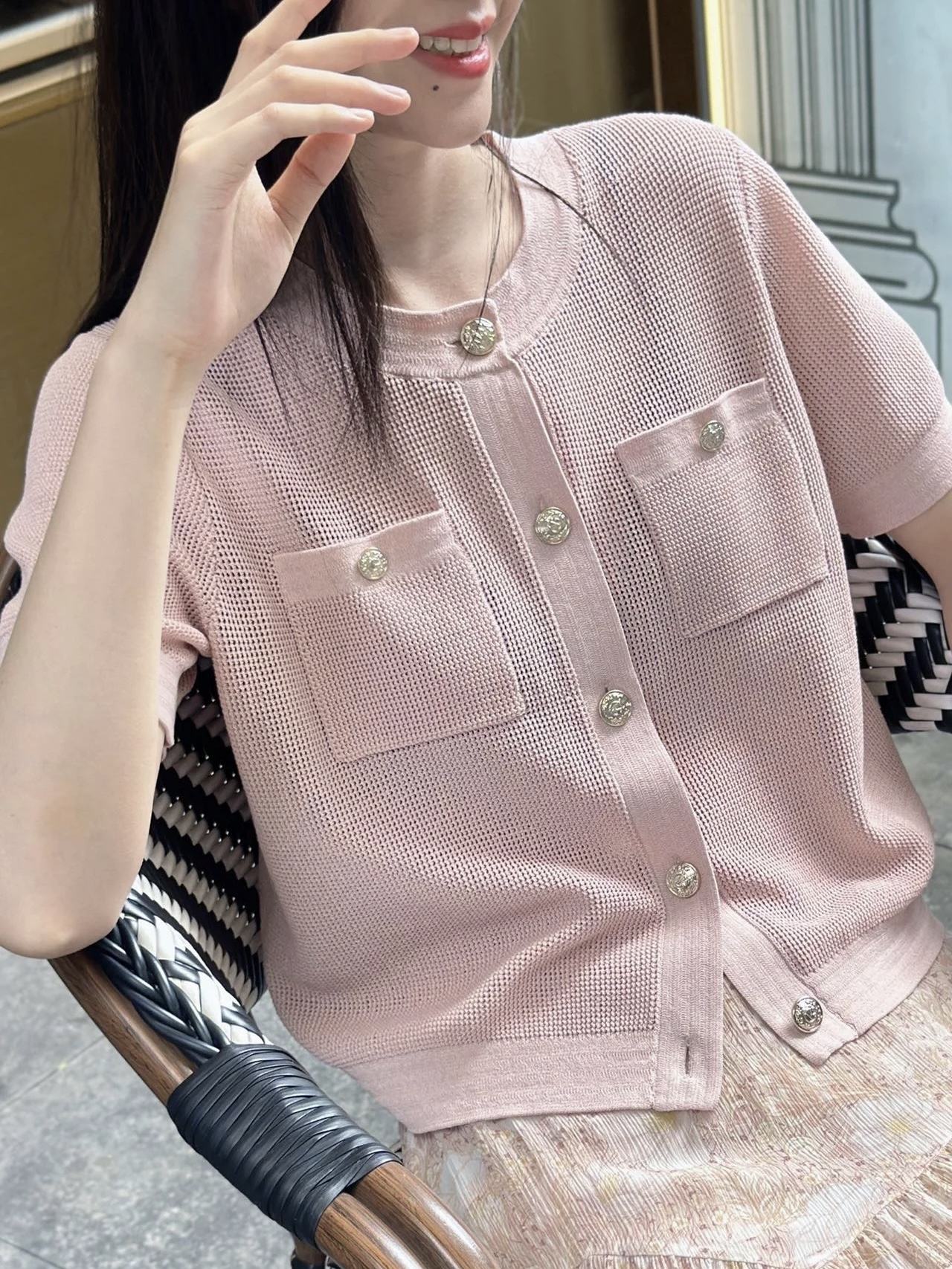 【V*家同款同料】夏新款短袖针织开衫上衣2412C